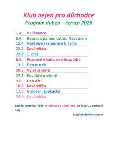 Program aktivit duben - červen 2026&nbsp;1